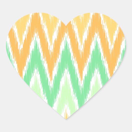 Oranje Groen Ikat Chevron Zig Zag Stripes Pattern Hart Sticker (Voorkant)