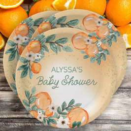 Oranje groen laat Citrus Baby shower Papieren Bordje