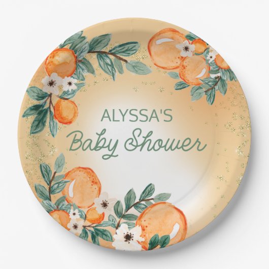 Oranje groen laat Citrus Baby shower Papieren Bordje (Voorkant)