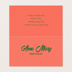 Oranje Groen Modern Bold Script Salon Hair Stylist Visitekaartje