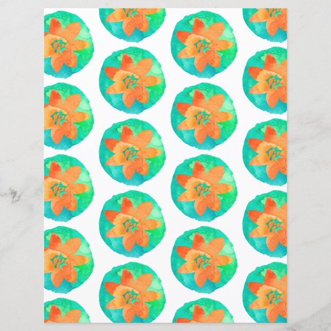 Oranje Groen Multicolor Tropisch Flower Scrapbook (Voorkant)