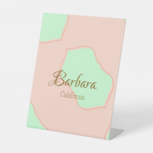 Oranje groen pastel boho voeg naam plaats rustieke reclamebord met voetstuk (Voorkant)