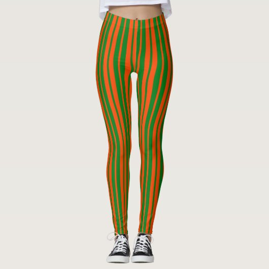 Oranje Groen Stijlvolle Strepen Patroonontwerp Leggings (Voorkant)