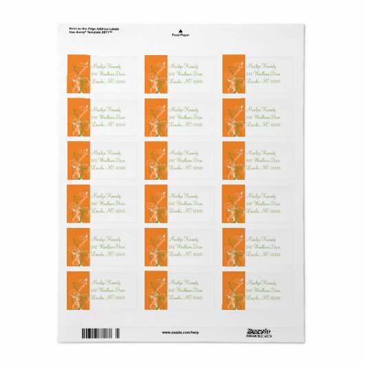 Oranje, groen, wit Floral het Etiket van het Adres (Full Sheet)