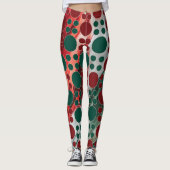 Oranje Groen Wit Polka dot Leggings (Voorkant)