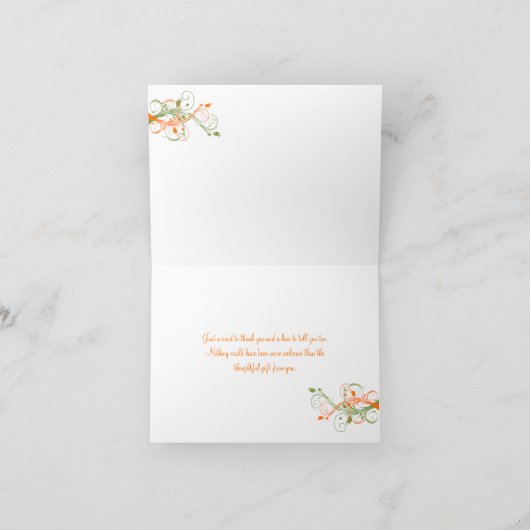 Oranje Groen Witte Bloem Foto Bedankkaart (Binnen)