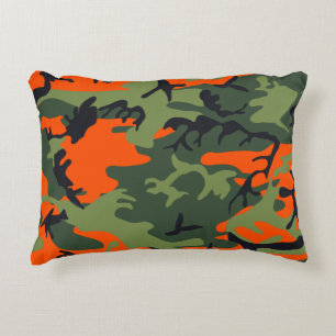 Oranje, Groen, Zwart Camo Camouflage Accent Kussen