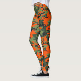 Oranje, Groen, Zwart Camo Camouflage Leggings