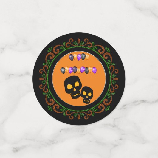 Oranje groen zwart schedels blij Halloween ballonn Confetti (Kleine voorkant)