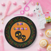 Oranje groen zwart schedels blij Halloween ballonn Papieren Bordje (Feest)