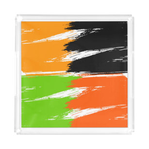 Oranje Groen Zwart-wit penseelstreken Verf Acryl Dienblad