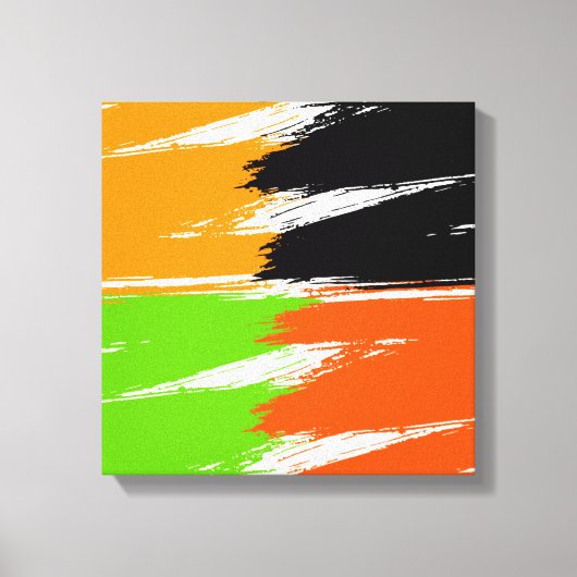 Oranje Groen Zwart-wit penseelstreken Verf Canvas Afdruk (Voorkant)