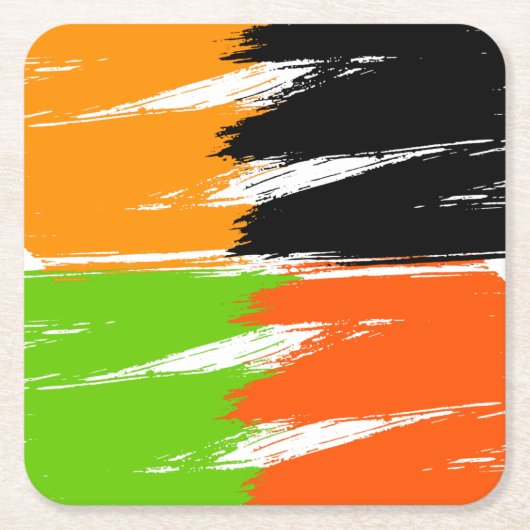 Oranje Groen Zwart-wit penseelstreken Verf Kartonnen Onderzetters (Voorkant)