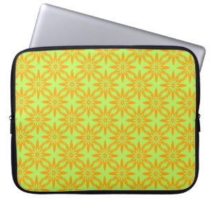 Oranje Groene Bloem Naadloos Patroon Laptop Sleeve