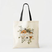 Oranje, groene bloemige bruidsmeisje monogram naam tote bag (Voorkant)