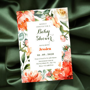 Oranje groene bloesem baby shower kaart
