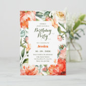 Oranje groene bloesem verjaardag kaart (Staand voorkant)