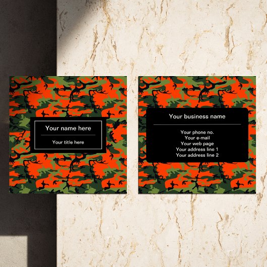 Oranje groene camouflage, leger, leger vierkante visitekaartje