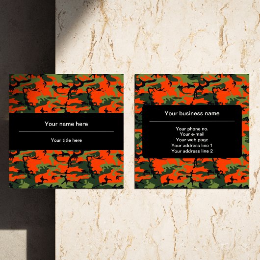 Oranje groene camouflage, leger, leger vierkante visitekaartje