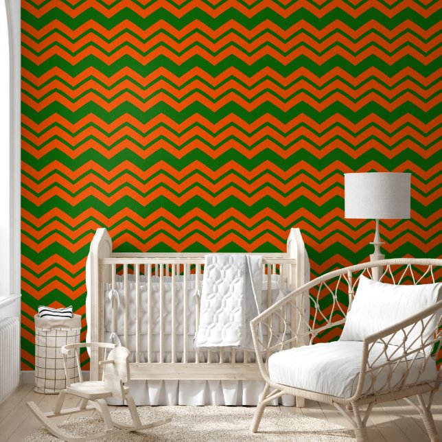 Oranje Groene Chevron Zigzag Ontwerp  Behang (Kinderen)