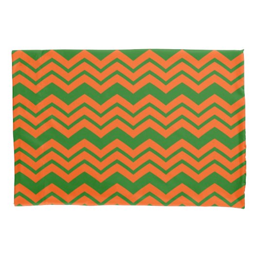Oranje Groene Chevron Zigzag Ontwerp Kussensloop (Voorkant)