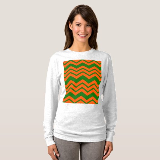 Oranje Groene Chevron Zigzag Ontwerp T-shirt (Voorkant volledig)