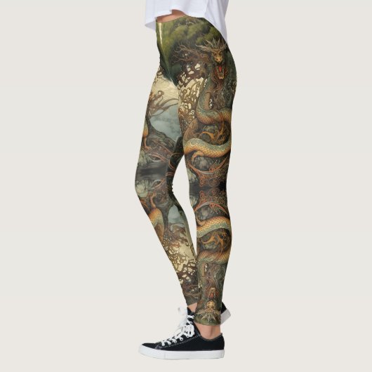 Oranje Groene Chinese Natuur Tree Dragon Tattoo Leggings (Links)