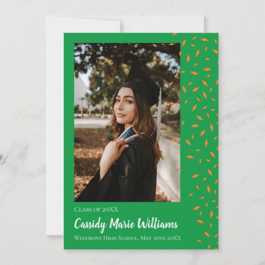 Oranje groene Confetti Afstuderen Aankondiging (Voorkant)