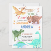 Oranje groene dinosaurus Birthday-uitnodigingen Kaart (Voorkant)