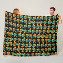 Oranje, groene en blauwe bloemen fleece deken