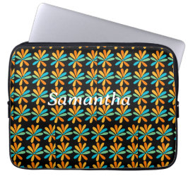 Oranje, groene en blauwe bloemen laptop sleeve