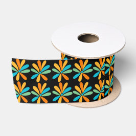 Oranje, groene en blauwe bloemen satijnen lint