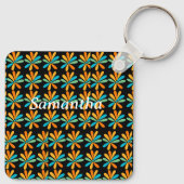 Oranje, groene en blauwe bloemen sleutelhanger (Achterkant)