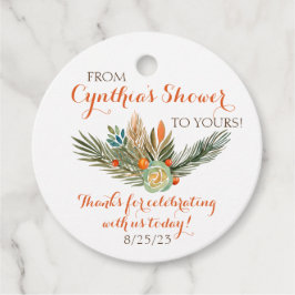 Oranje, groene en bruine bloemige favor taglabels bedankjes labels