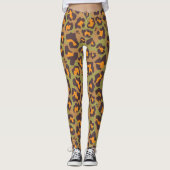 Oranje, groene en bruine luipaardprint leggings (Voorkant)