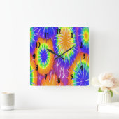 Oranje groene en gele daskleurstof vierkante klok (Huis)