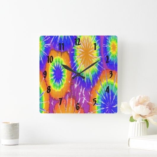 Oranje groene en gele daskleurstof vierkante klok (Huis)