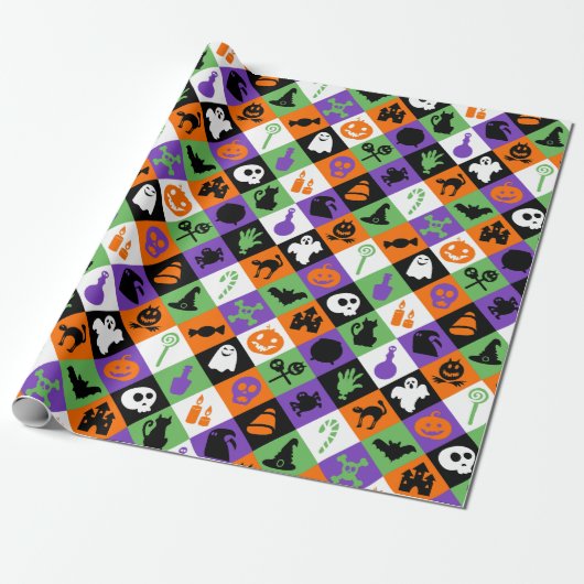 Oranje, groene en Paarse Halloween thema’s Cadeaupapier (Uitgerold)