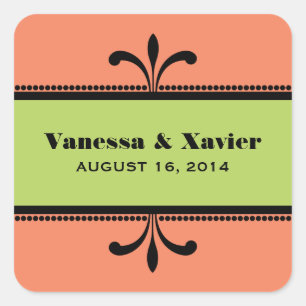 Oranje/groene Fancy deco-weddenschappen Vierkante Sticker