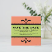 Oranje/groene Fancy Kunst Deco sparen de Datum uit Save The Date (Staand voorkant)