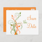 Oranje Groene Floral sparen de Datum Post Kaart (Voorkant / Achterkant)