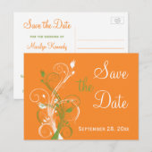 Oranje Groene Floral sparen de Datum Post Kaart (Voorkant / Achterkant)