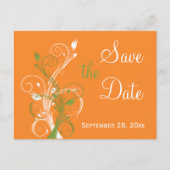 Oranje Groene Floral sparen de Datum Post Kaart (Voorkant)