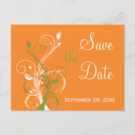 Oranje Groene Floral sparen de Datum Post Kaart
