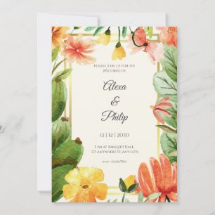 Oranje Groene Gele Waterverf Floral Wedding Kaart