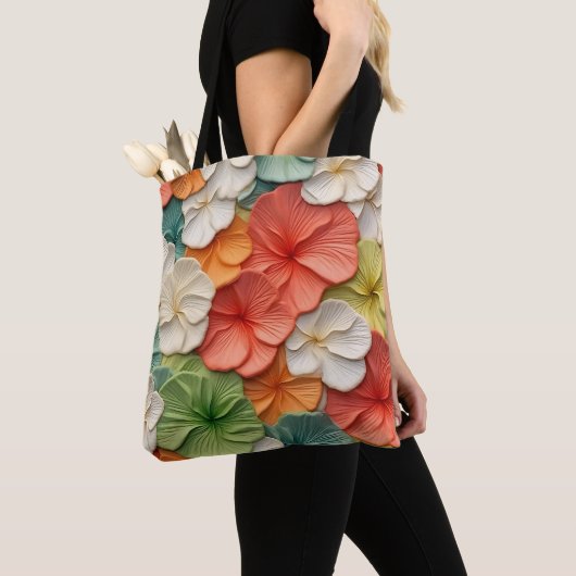 ORANJE GROENE GELE WITTE BLOEMEN TOTE BAG (Dichtbij)