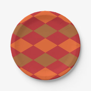 Oranje Groene Geruite Diamant Patroon Feest Papieren Bordje
