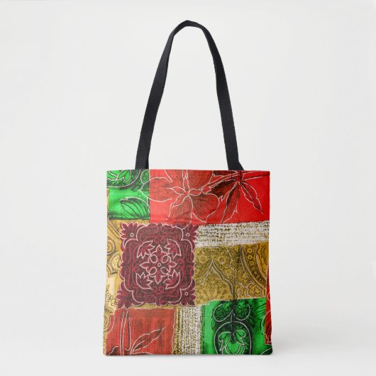 Oranje groene Gold Patchwork  textiel Tote Bag (Voorkant)