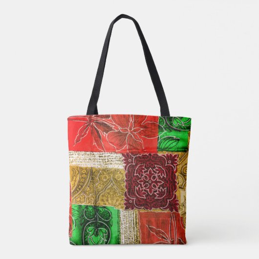 Oranje groene Gold Patchwork  textiel Tote Bag (Achterkant)