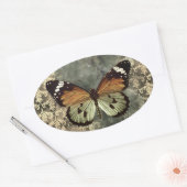 Oranje & Groene Gotische Vlinder Ovale Sticker (Envelop)